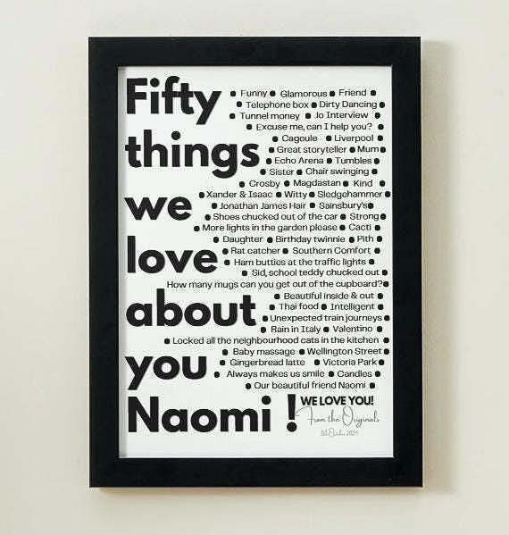 50 Things We Love About You | Personalised Keepsake Gift