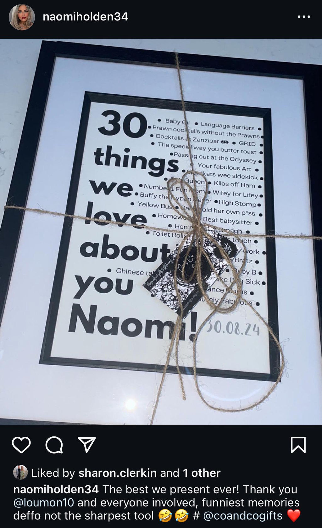 30 Things We Love About You | Personalised Keepsake Gift