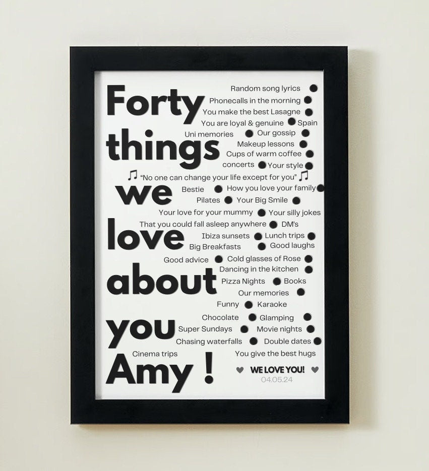 40 Things We Love About You | Personalised Keepsake Gift